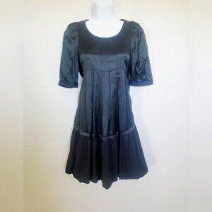 💚5/$25 SILK Blend Black Bubble Hem Mini Dress Tied Neck Size Small